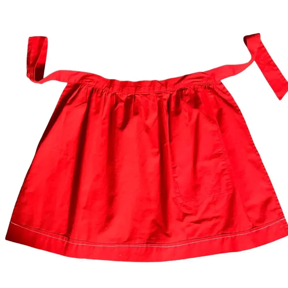 Elegant Red Apron with Lace Trim